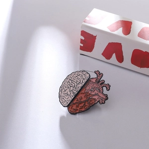 Creative enamel brain and heart pin badge combo with artistic anatomical design