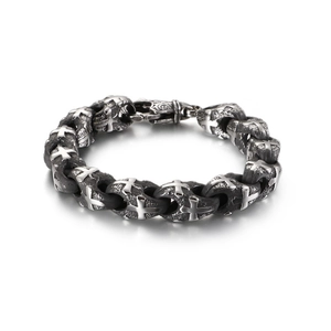 Bracelet chaîne de motard vintage en acier inoxydable avec motifs de croix gravés