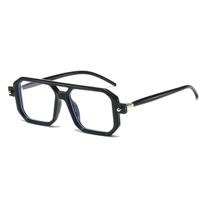 Fashionable double bridge square glasses frame with anti-blue light clear lenses