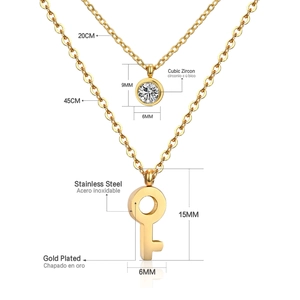 Detailed size chart for gold-plated stainless steel layered necklace with cz pendant
