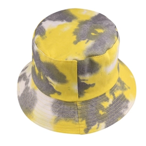 Bob en coton teinté avec motif tie-dye jaune et gris dégradé de style hip-hop décontracté