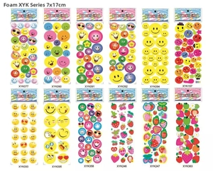 Set of 12 3D foam stickers for kids featuring stars, hearts, and colorful patterns