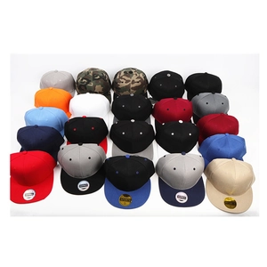 Flat brim snapback baseball caps in multiple solid colors and camouflage styles