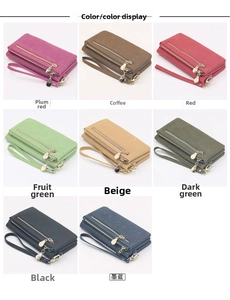 Detailed color selection of long double-zipper wallets with detachable wrist straps