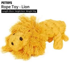 Detailed view of lion-shaped pet rope toy with size dimensions 20cm by 8cm