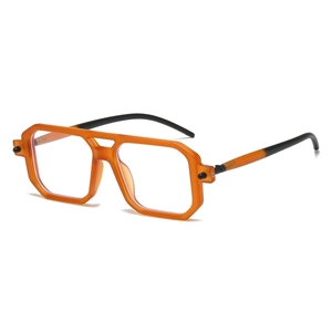 Fashionable oversized double bridge square glasses with orange matte frame and black temples