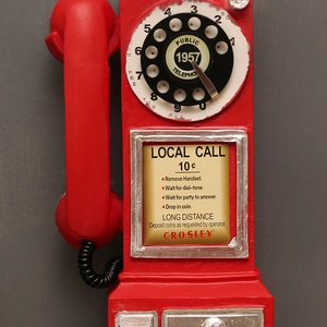 Retro red wall-mounted resin telephone ornament for creative vintage wall decor