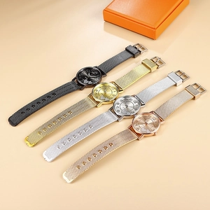 Women's quartz watches with heart dial and mesh band in gold, silver and rose gold