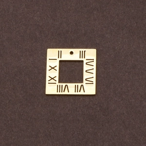 Golden titanium steel square pendant with hollow center and Roman numeral engravings