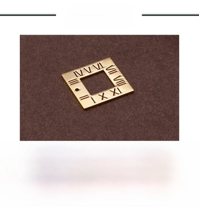 Detailed view of a gold square stainless steel pendant featuring engraved Roman numerals