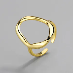 Simple Geometric Irregular Hollow Ring Minimalist Copper Electroplated Gold Silver Open Adjustable Ring For Women Creative Fashion Jewelry