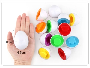 Detail view of colorful geometric inner shapes in white matching eggs for toddlers