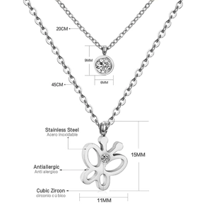 Detailed size specifications for butterfly and zirconia stainless steel necklaces