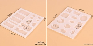 Macro view of translucent silicone molds for DIY resin jewelry making with size details