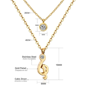 Detailed size specifications for double layered gold plated stainless steel necklace set