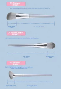 Specifiche dettagliate delle dimensioni per pennelli contouring, fondotinta e illuminante
