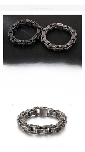 Detailed close-up of retro punk stainless steel bracelet with wave texture and 316L mark