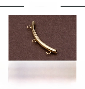 Golden curved stainless steel tube bead with three loops for DIY jewelry making