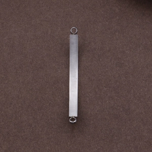 Polished silver stainless steel rectangular bar pendant with dual rings for DIY jewelry