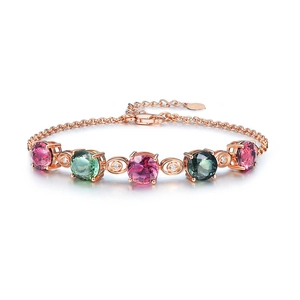 Elegant Multicolor Crystal Bracelet 925 Sterling Silver Rose Gold Plated Round Cut Colorful Gemstones For Women Adjustable