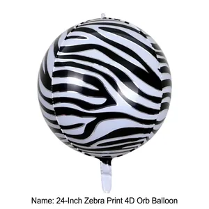 24 inch zebra print 4D sphere aluminum foil balloon for birthday party decoration
