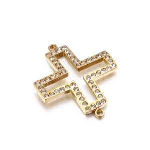Hollow gold cross pendant with clear rhinestones for DIY necklace and bracelet jewelry