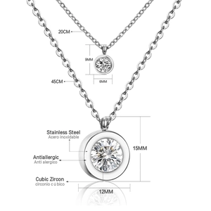 Detail of stainless steel cross necklaces with cubic zirconia in 12mm and 6mm sizes