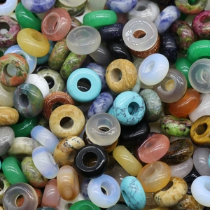 Mix of colorful natural crystal agate rondelle beads with large holes for DIY jewelry