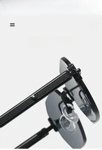 Detail view of lightweight flexible sunglasses hinge and textured temple with horizontal stripes