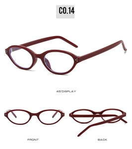 Vue sous trois angles de lunettes de soleil ovales bordeaux avec rivets en métal et monture