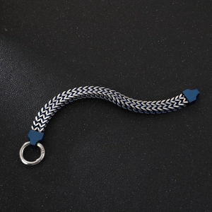 Men's double-layer stainless steel bracelet with fish scale weave in silver and blue