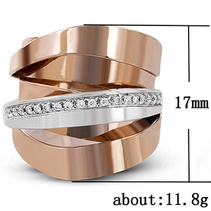 Multilayer wrap ring in rose gold and silver finish with sparkling pave zircons