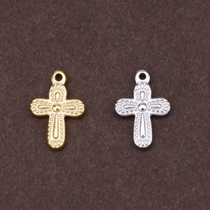 Golden and silver DIY cross pendants with dot patterns for handmade necklaces and bracelets