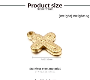 Detail macro view of a vintage style cast stainless steel cross pendant accessory