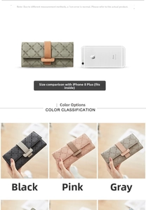 Detail view of large capacity quilted PU leather wallet fitting an iPhone 8 Plus