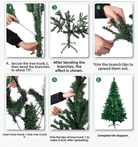 Detail guide of modular Christmas tree assembly showing metal pole and adjustable PVC branches