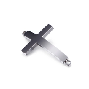 Polished silver stainless steel cross pendant connector for DIY jewelry bracelets