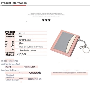 Detailed view of tricolor PU leather card holder wallet with zipper pocket and key chain
