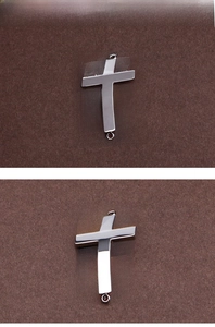 Polished stainless steel cross pendant connector with dual closed rings for DIY jewelry