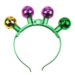 LED festive party headband with green non-slip frame and shiny metallic disco balls
