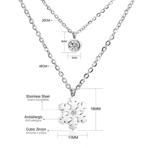 Detailed size specifications for stainless steel snowflake and cubic zirconia round pendants