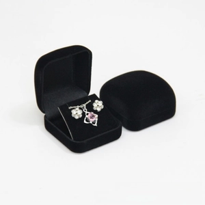 Black velvet jewelry gift box set featuring pink zircon necklace and stud earrings