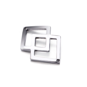 Polished stainless steel interlocking square pendant accessory with geometric design