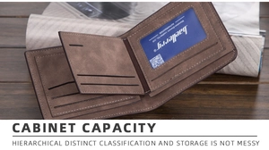Detailed interior of a brown faux leather wallet showing card slots and ID window