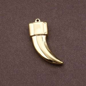 Polished gold wolf tooth crescent pendant made of stainless steel with metal ring