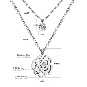 Detail view of hollow rose and cubic zirconia pendants with precise dimensions
