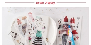Detail shot of cute hand-drawn fashion stickers with autumn motifs and soft colors