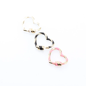 Handmade heart-shaped colorful enamel screw clasp connectors in white black and pink