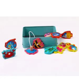 Educational wooden magnetic fishing toy set for toddlers with colorful sea animals