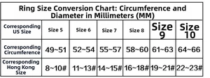 Size chart for 925 silver ring showing US and HK sizes with circumference in mm